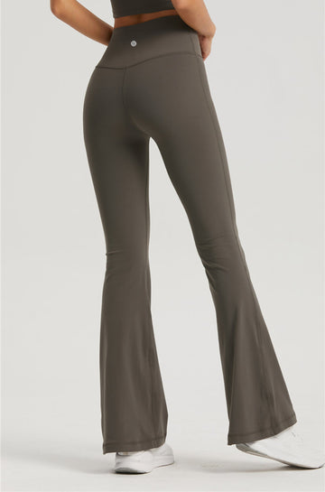 One-Size Flared Yoga Pants - Khaki Brown