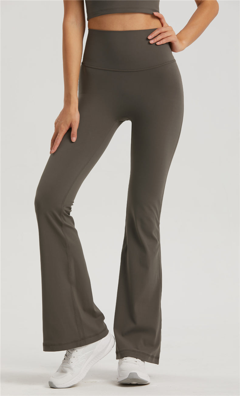 One-Size Flared Yoga Pants - Khaki Brown