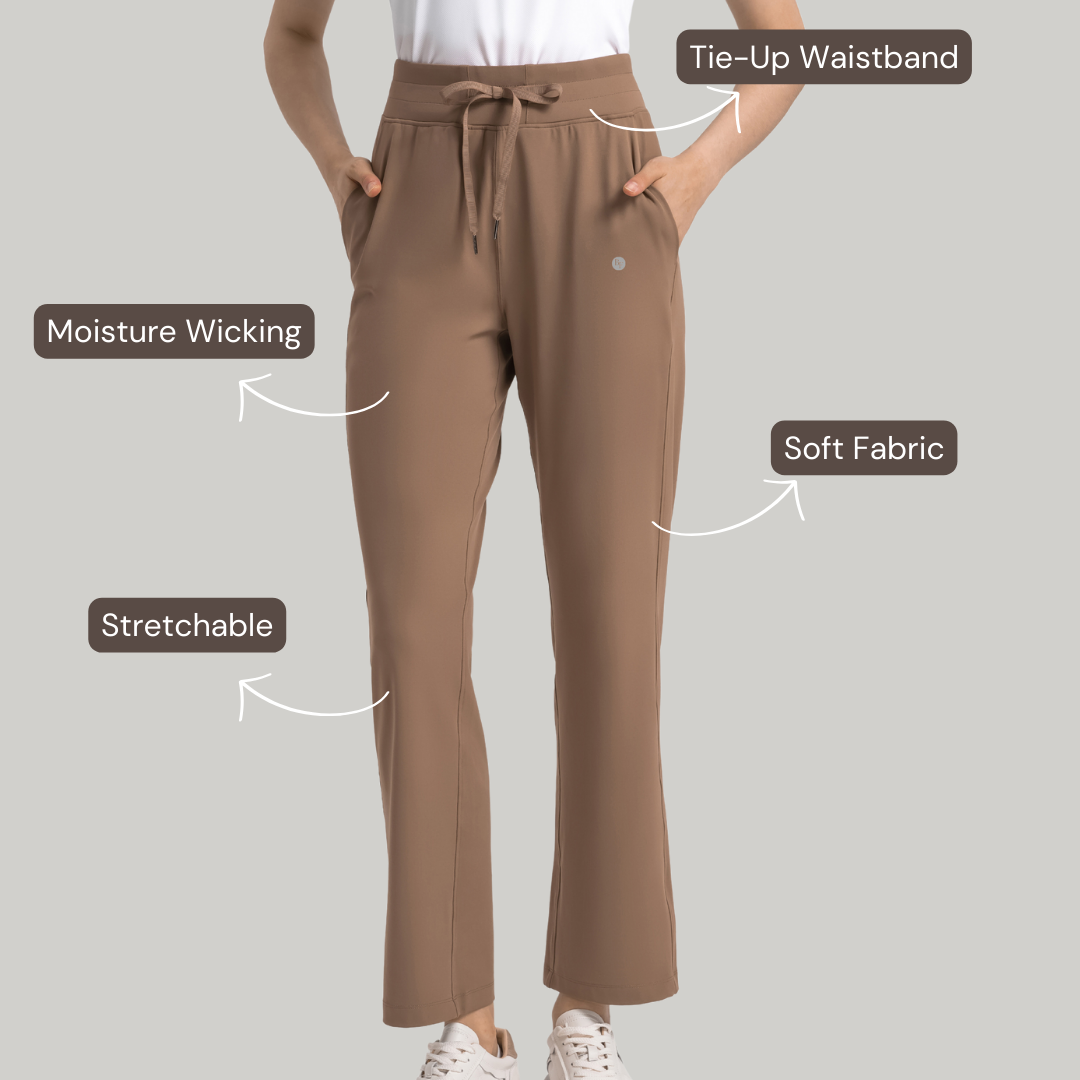 Stylish Activewear Pants With Tie-Up Waist Band - Brown
