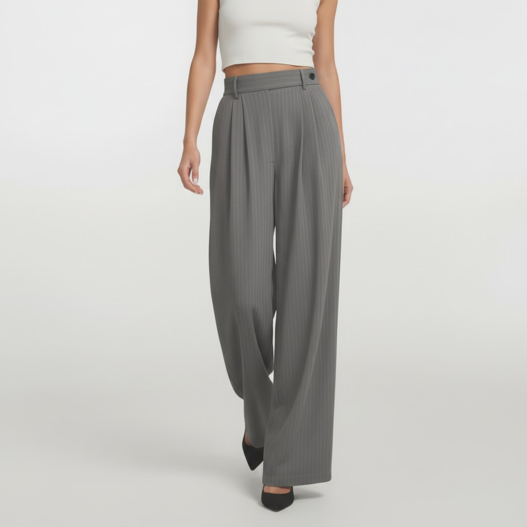 High Waist Striped Pants - Grey