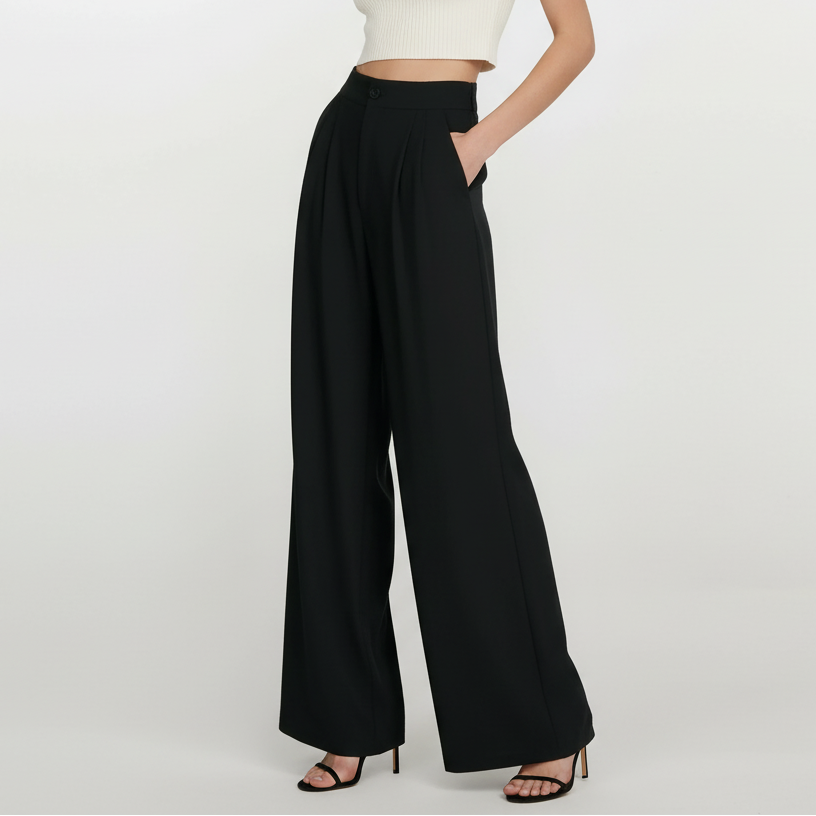 High Rise Wide Legged Essential Pants - Black