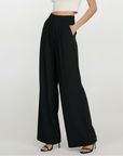 High Rise Wide Legged Essential Pants - Black