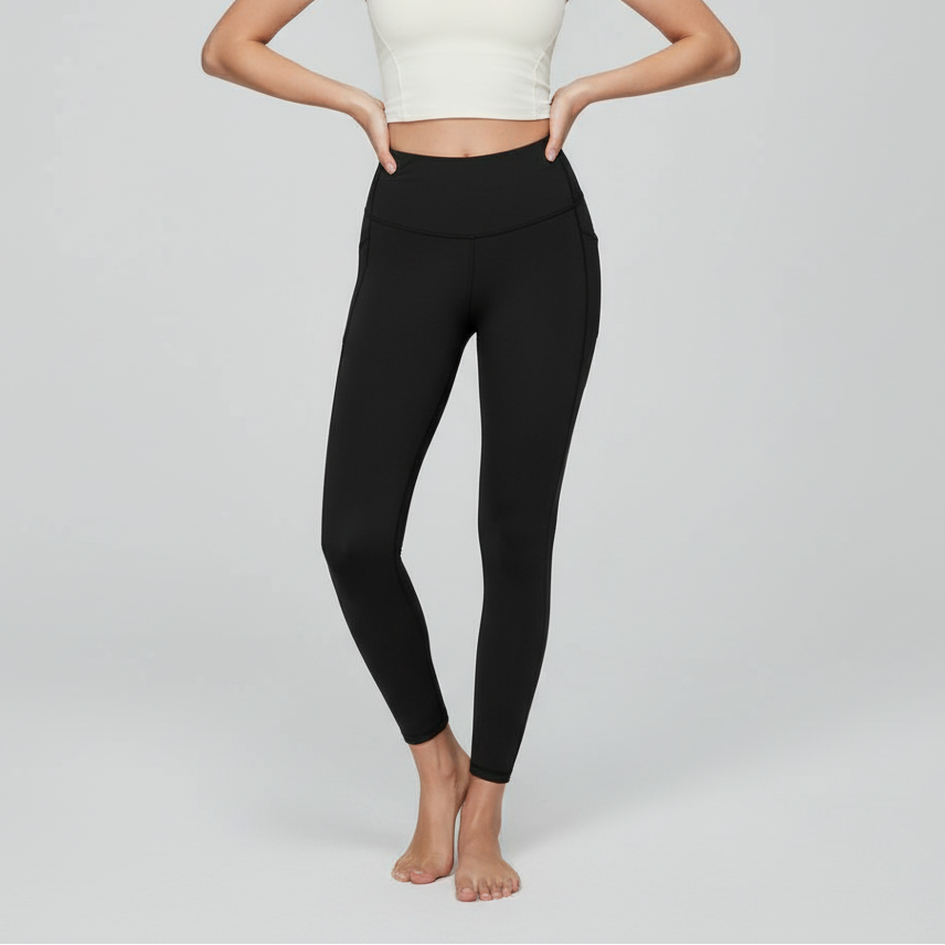 High-Rise Leggings With Side-Pockets - Black
