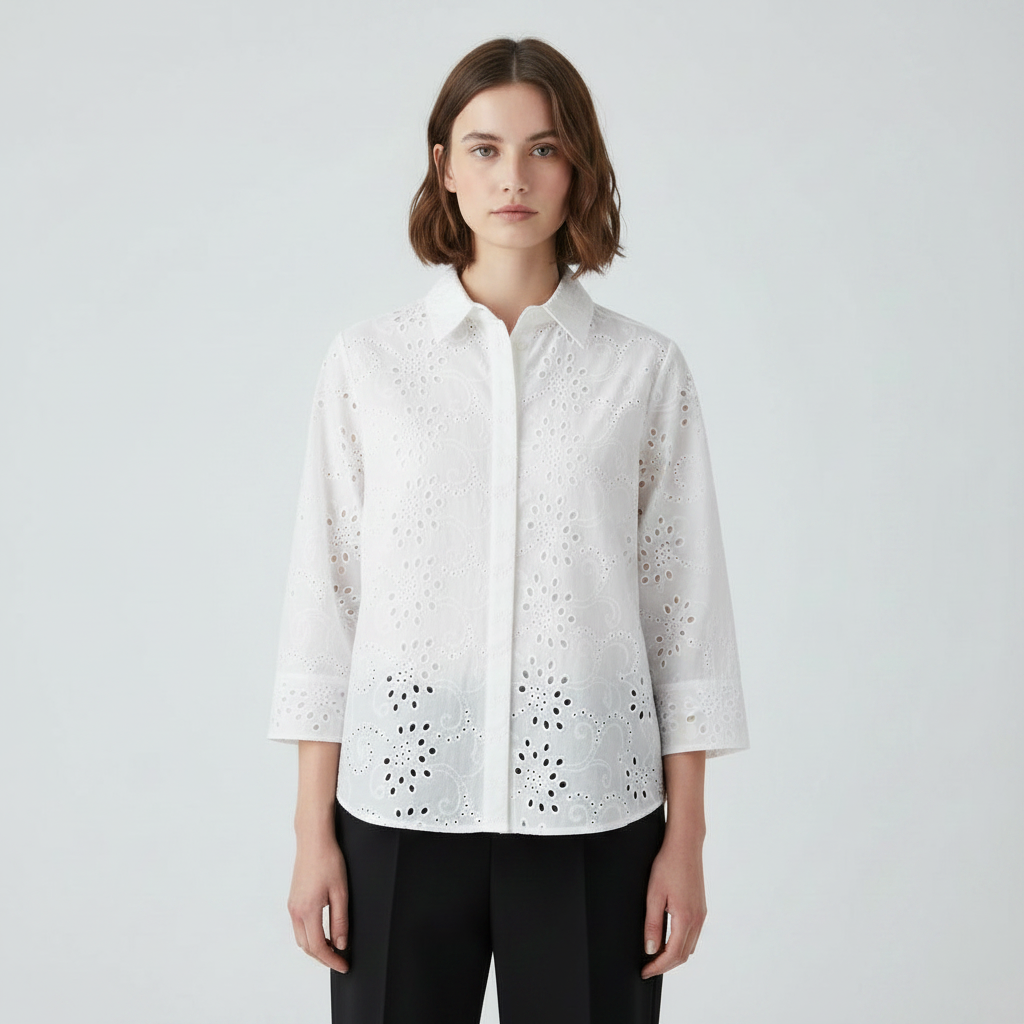 Stylish Pattern Cut-Out Blouse - White