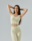 Front Zip Sports Bra - Ivory White