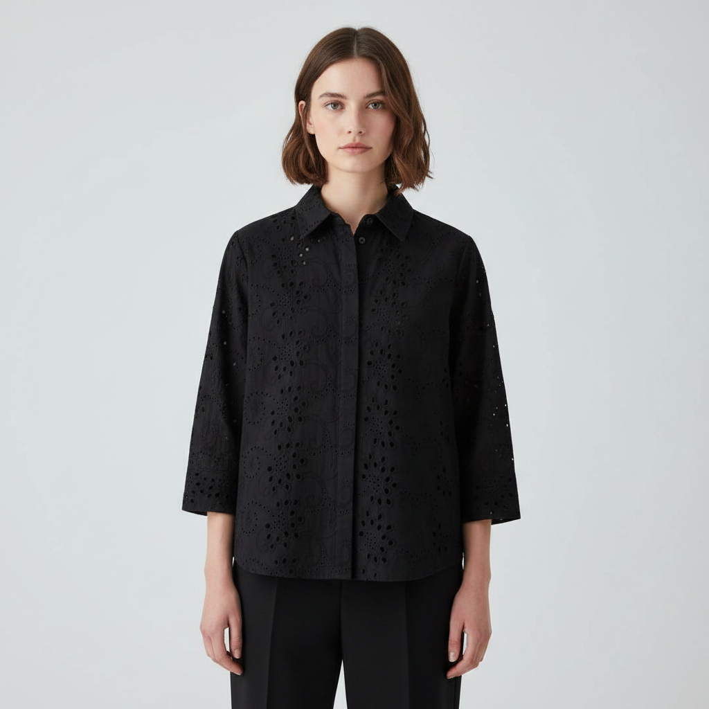 Stylish Pattern Cut-Out Blouse - Black