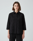 Stylish Pattern Cut-Out Blouse - Black