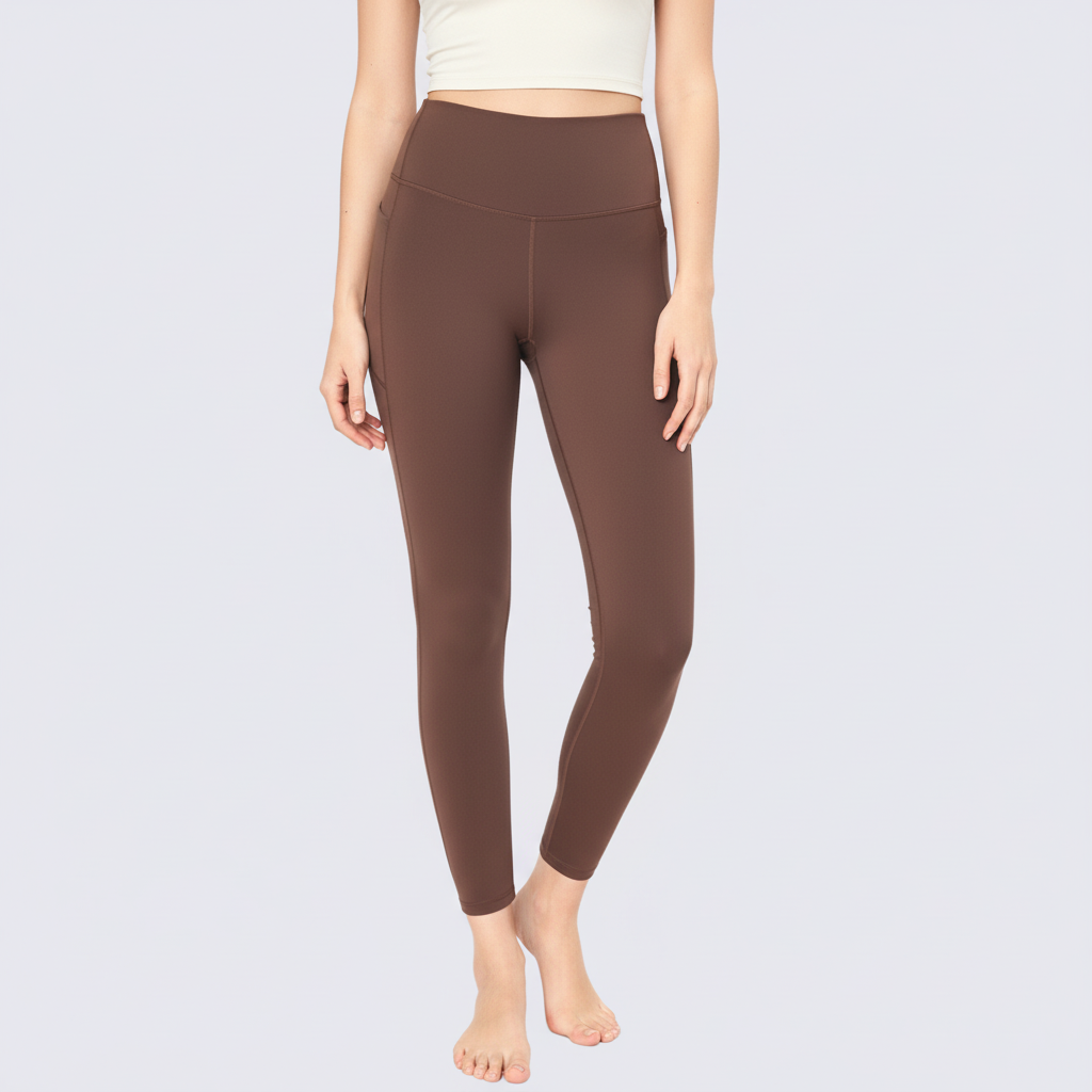 High-Rise Leggings With Side-Pockets - Brown