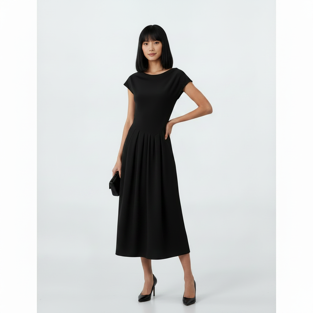 Chic Asymmetric Hem Dress - Black
