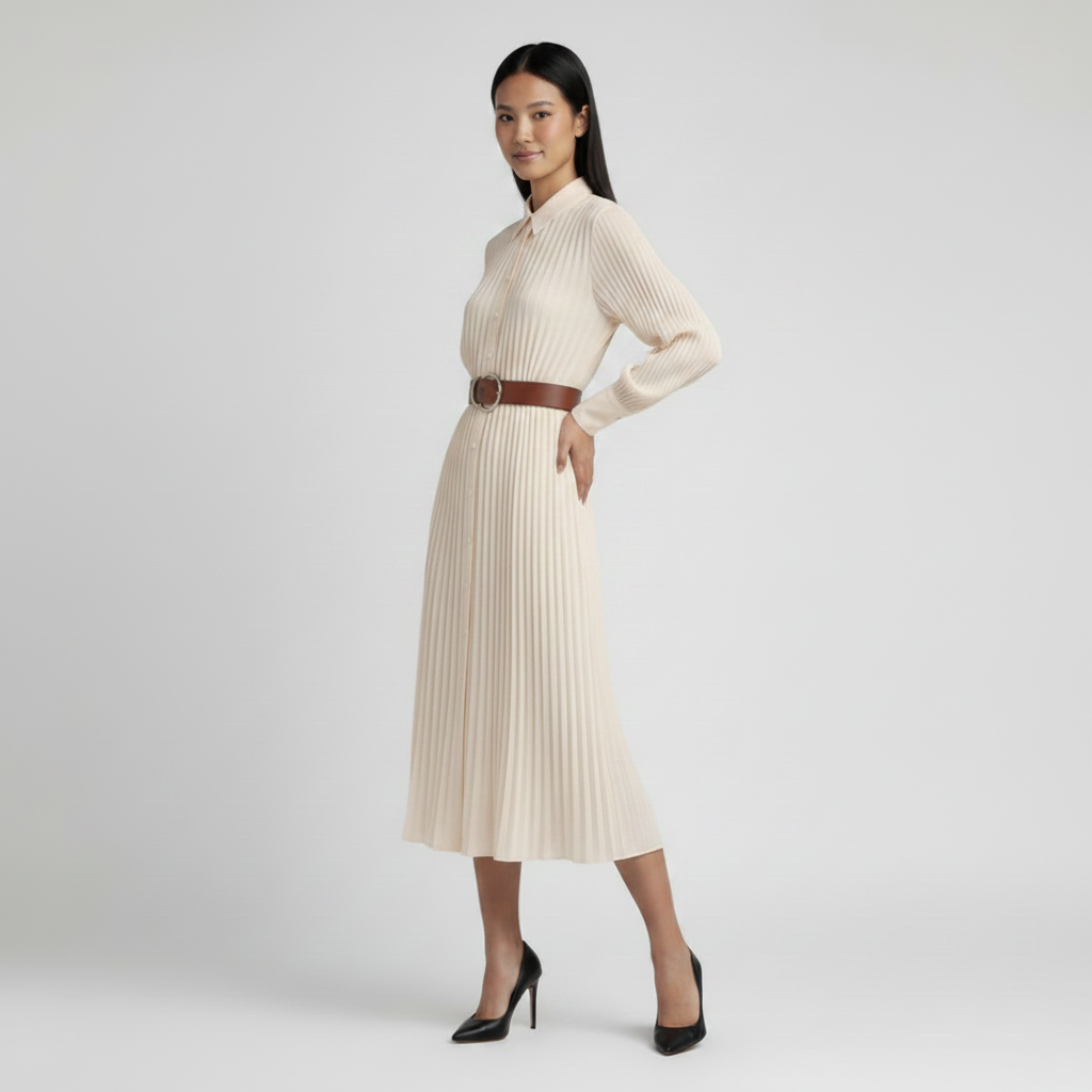 Pleated Style Dress - Ivory White