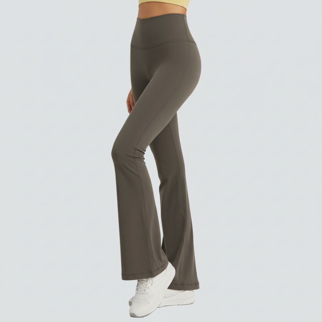 One-Size Flared Yoga Pants - Khaki Brown