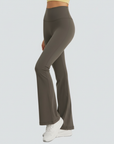 One-Size Flared Yoga Pants - Khaki Brown