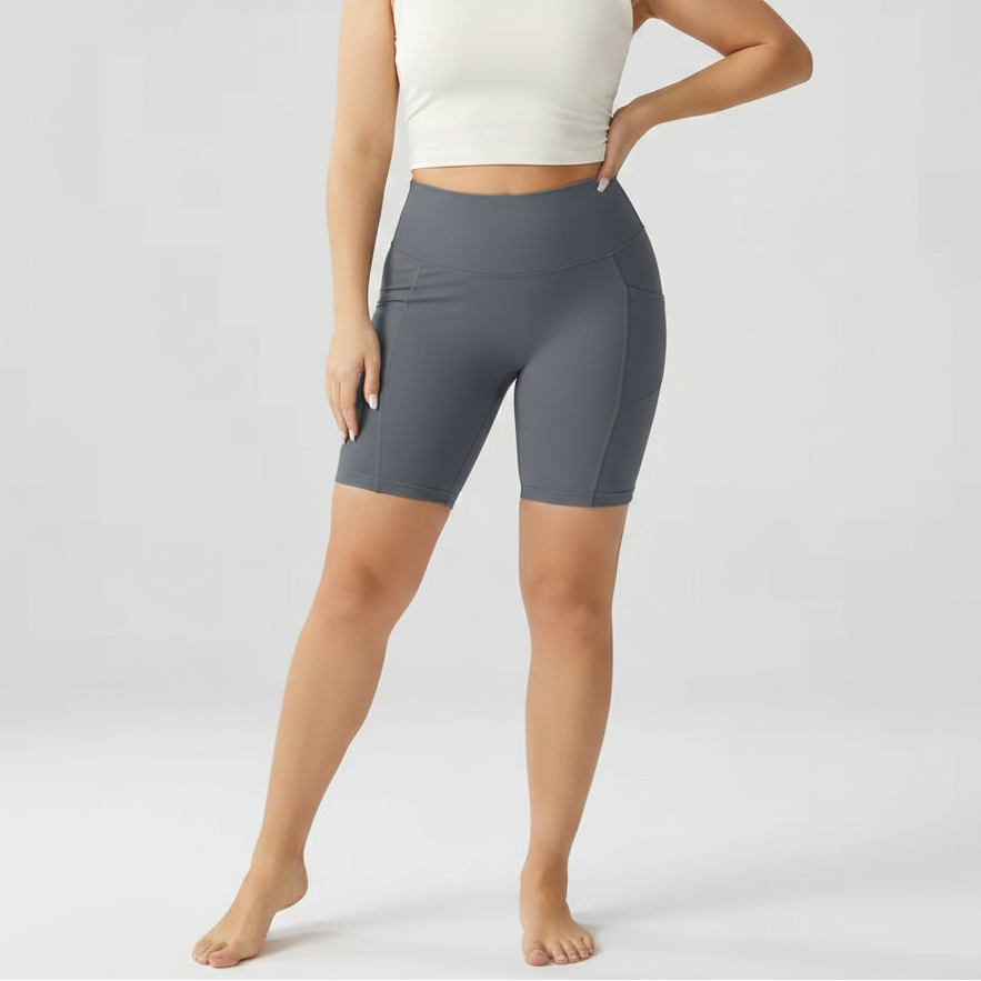 Embrace High Rise Shorts With Pockets - Grey