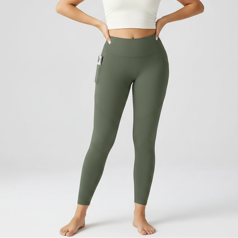 Embrace High Rise Side Pocket Leggings - Olive Green