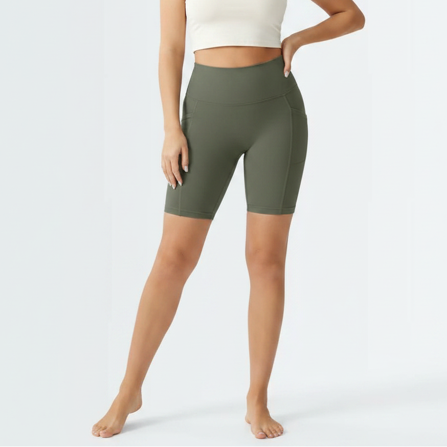 Embrace High Rise Shorts With Pockets - Olive Green