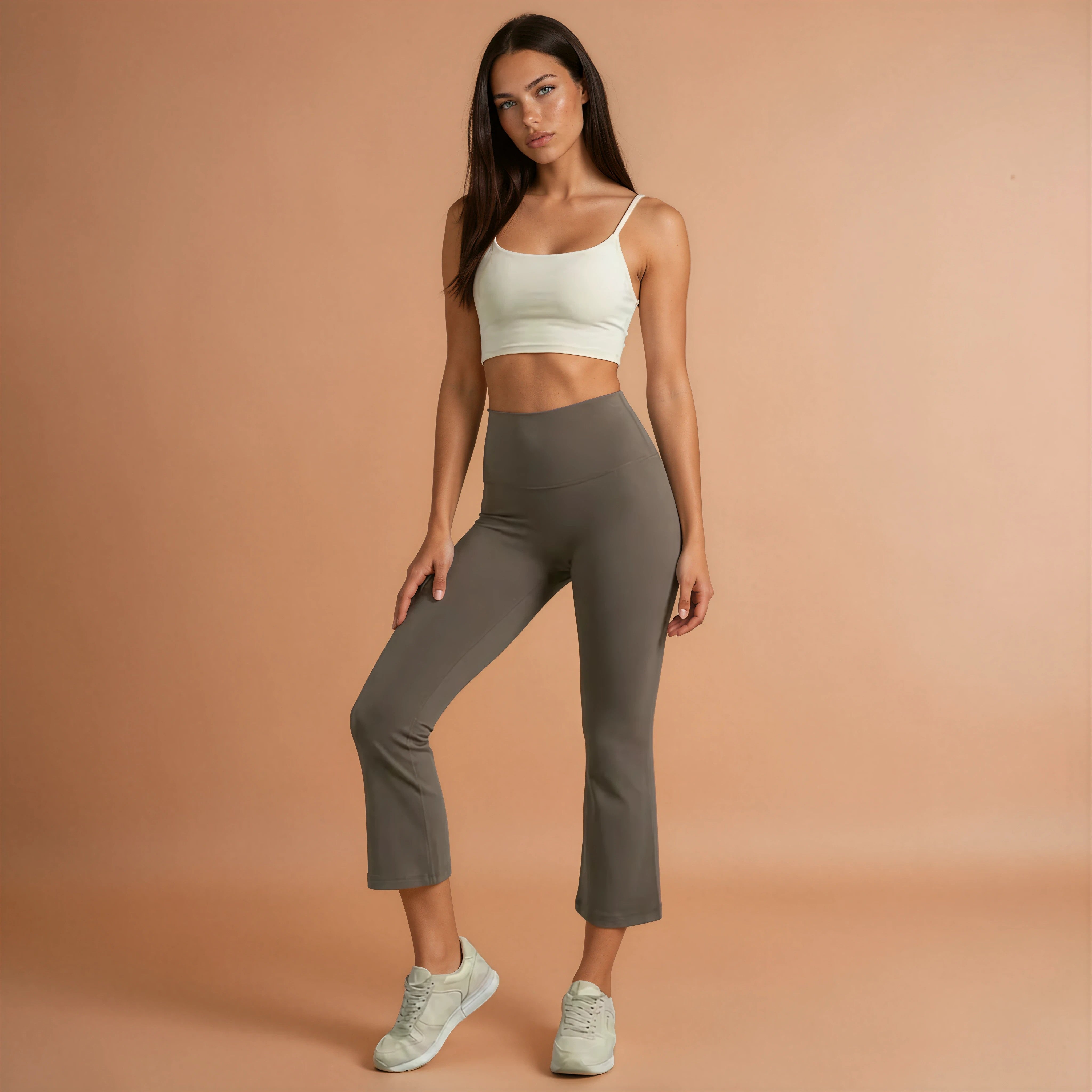 Ankle Length Flare Pants - Brown