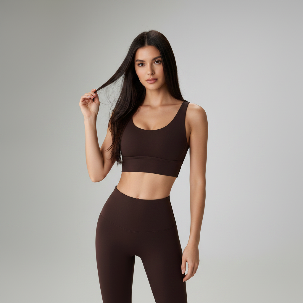Cross Back Sports Bra - Brown
