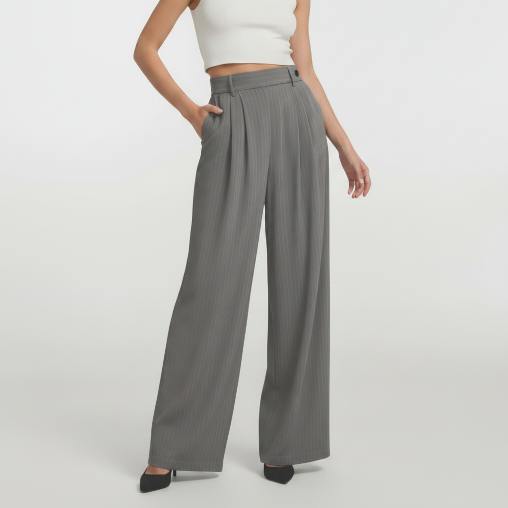 High Waist Striped Pants - Grey