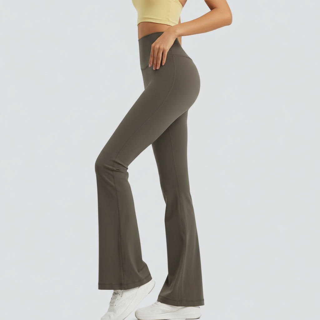 One-Size Flared Yoga Pants - Khaki Brown