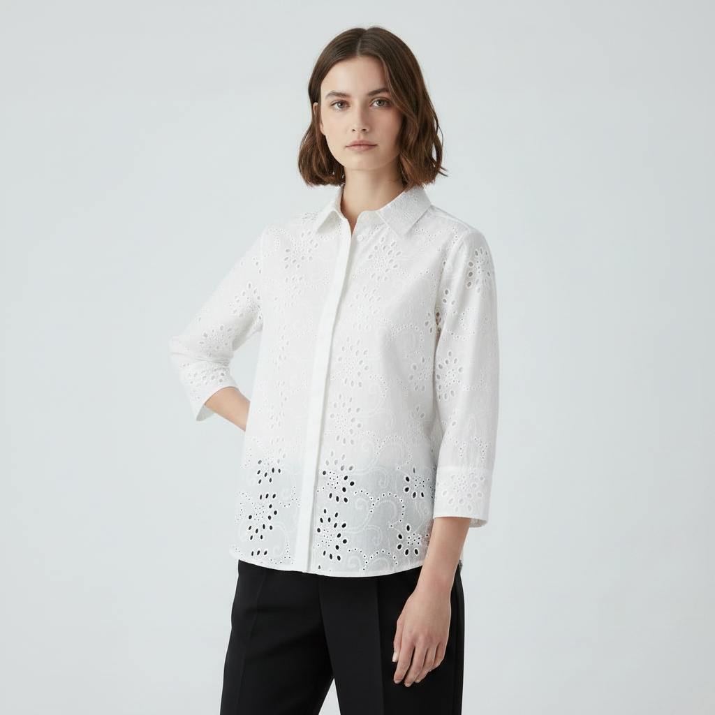 Stylish Pattern Cut-Out Blouse - White