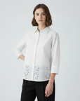 Stylish Pattern Cut-Out Blouse - White