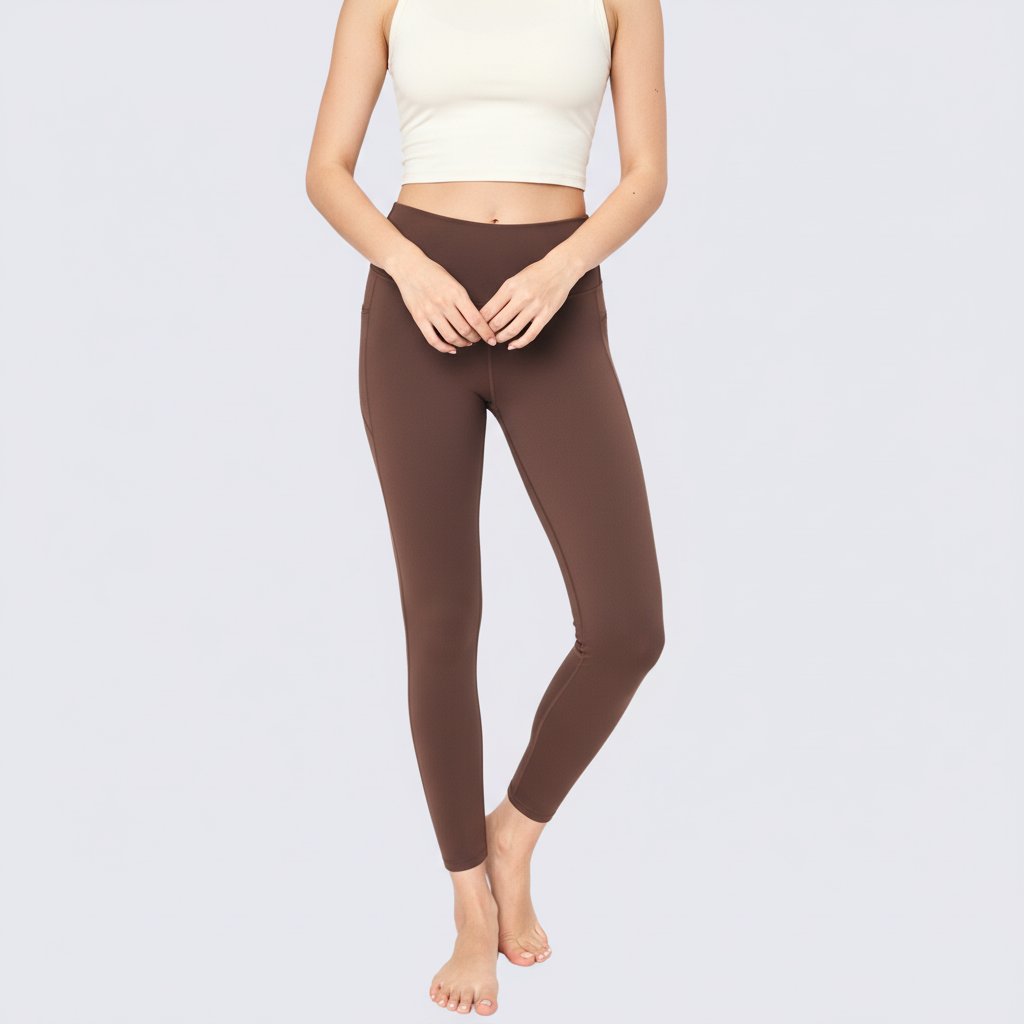 High-Rise Leggings With Side-Pockets - Brown