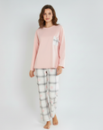Full Sleeves Cotton Night Suit Set - Pink & Grey