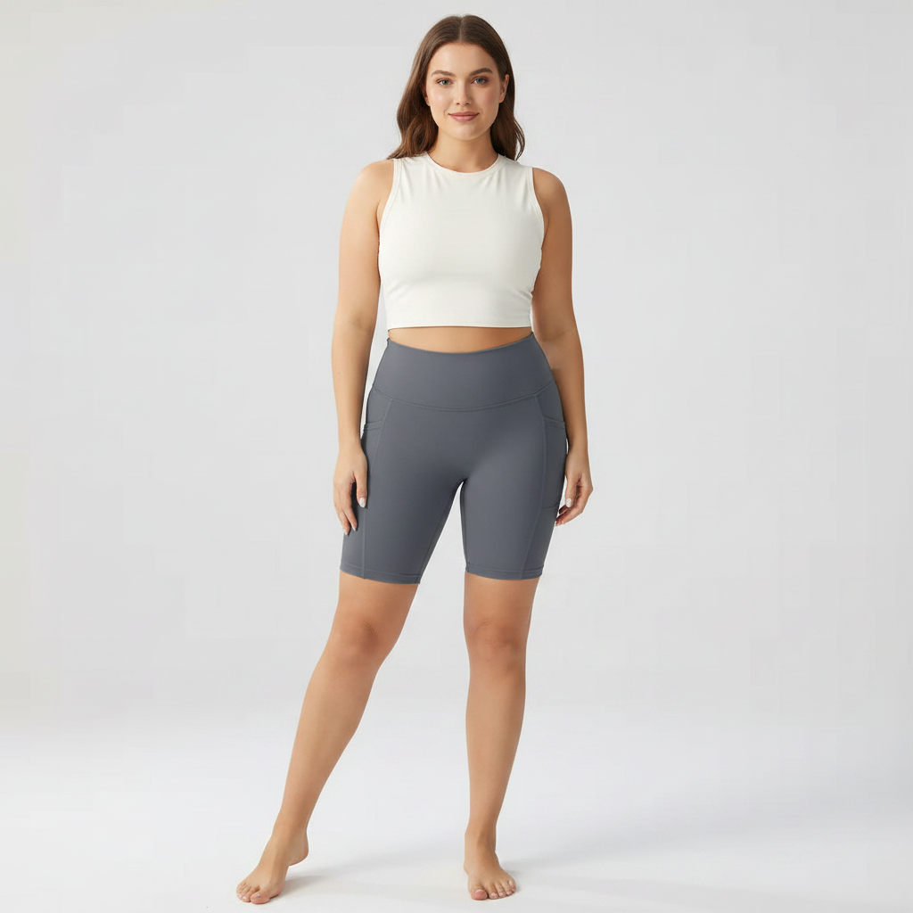 Embrace High Rise Shorts With Pockets - Grey
