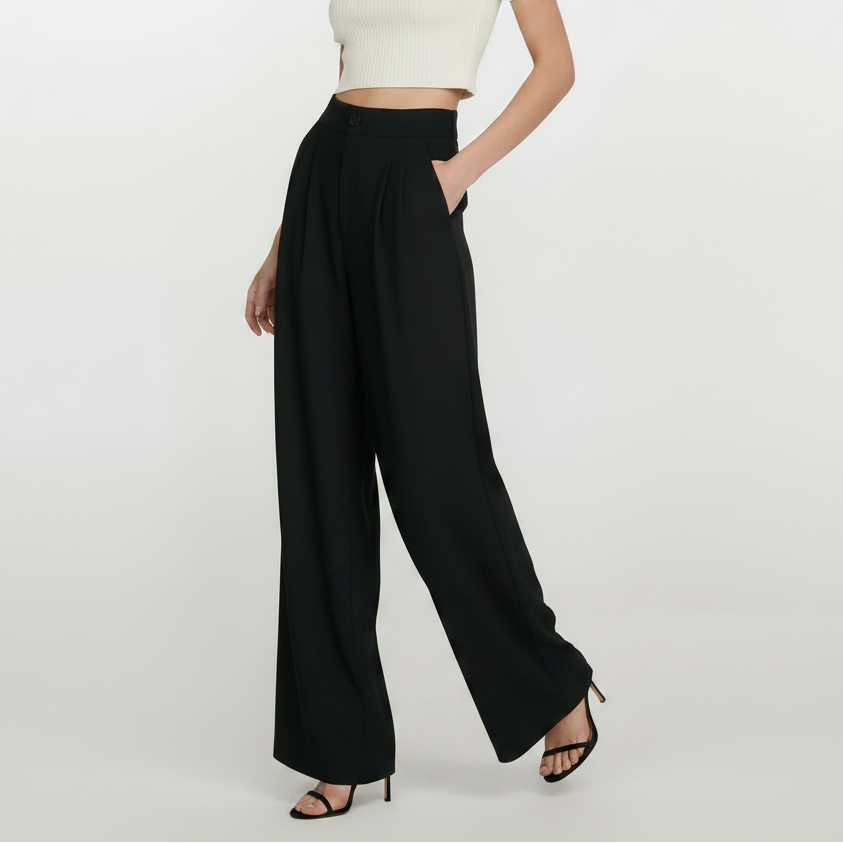 High Rise Wide Legged Essential Pants - Black