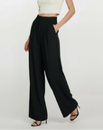 High Rise Wide Legged Essential Pants - Black