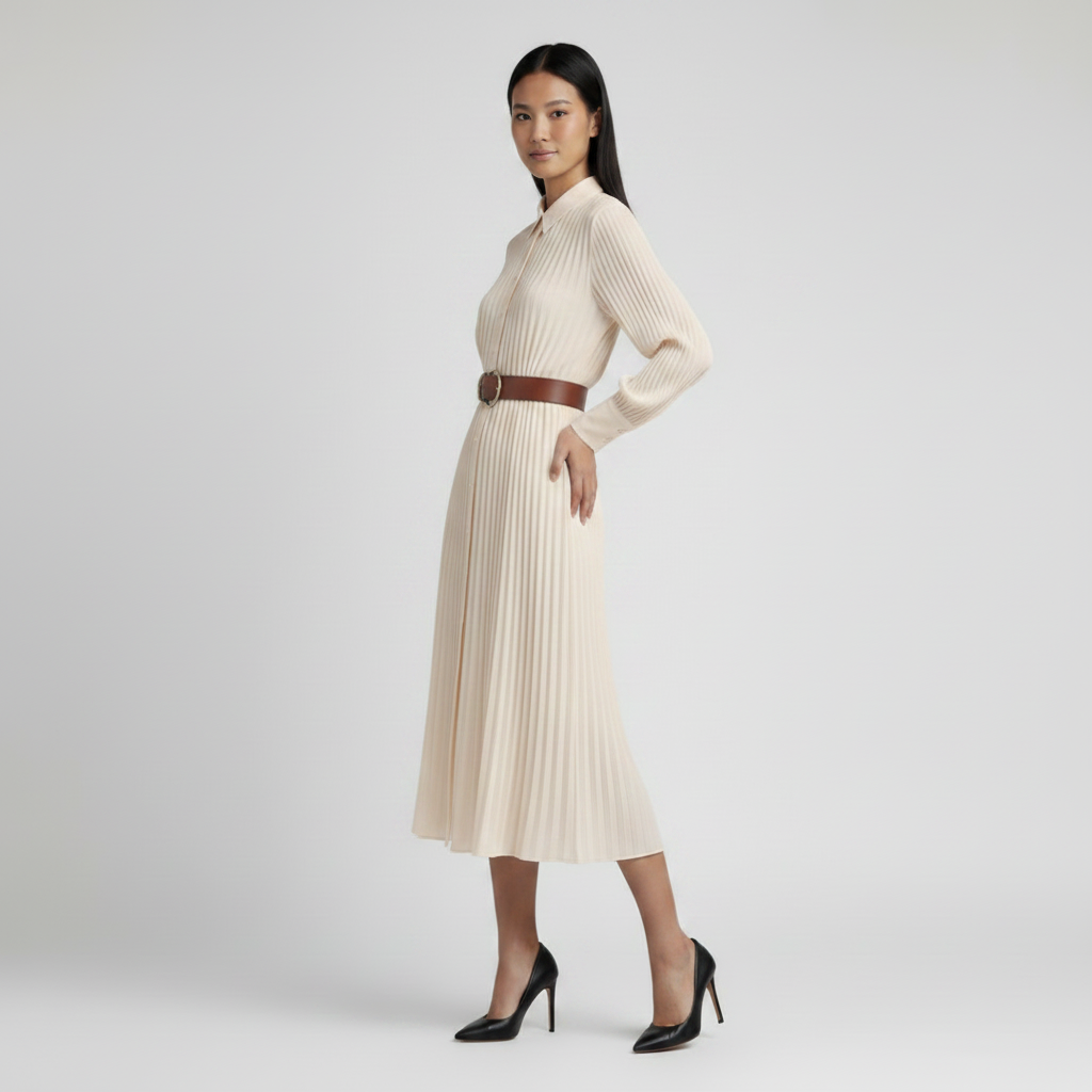 Pleated Style Dress - Ivory White