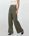 High Rise Wide Chic Pants - Dark Khaki