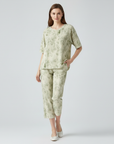Half Sleeves Cotton Night Suit Set - Rainforest Green