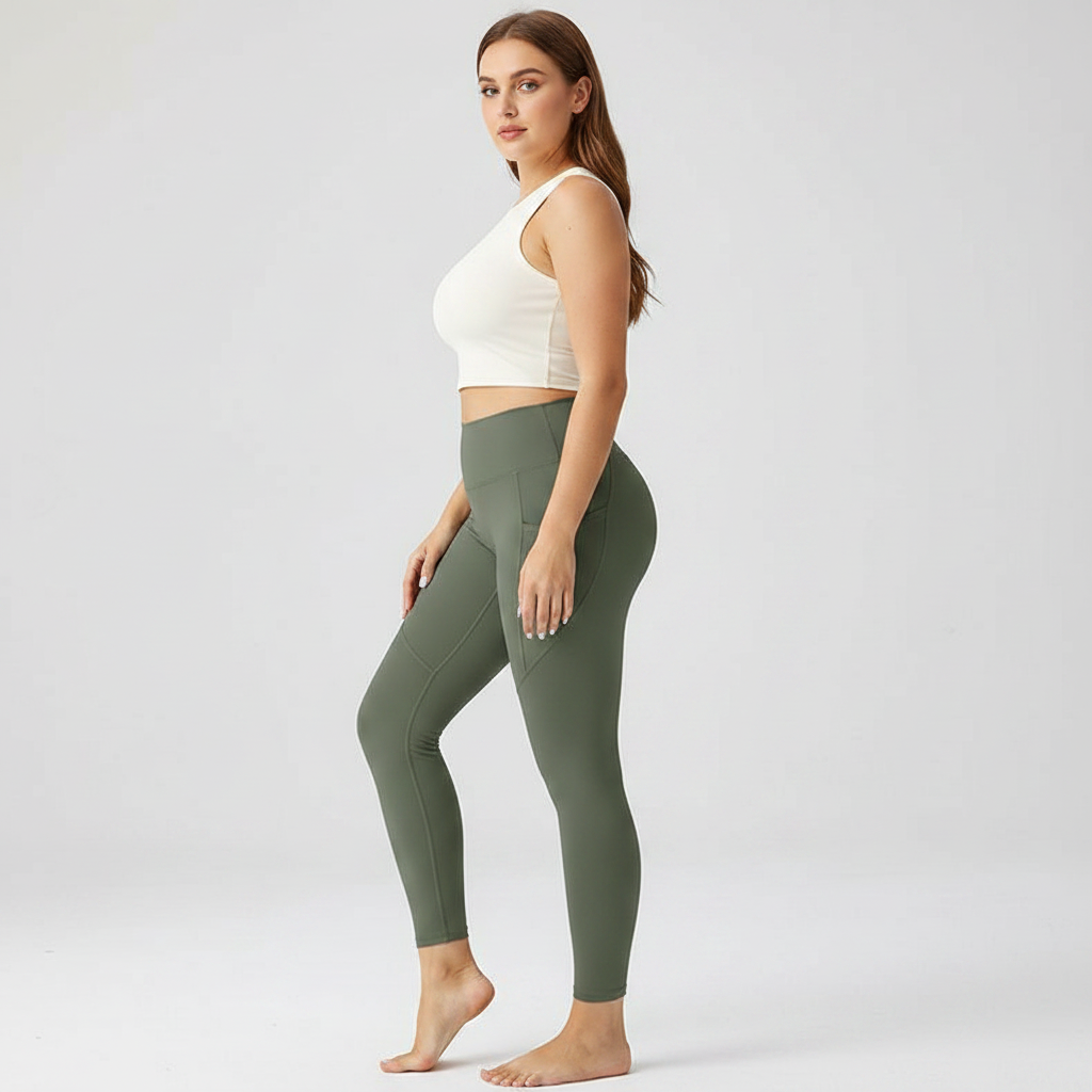 Embrace High Rise Side Pocket Leggings - Olive Green