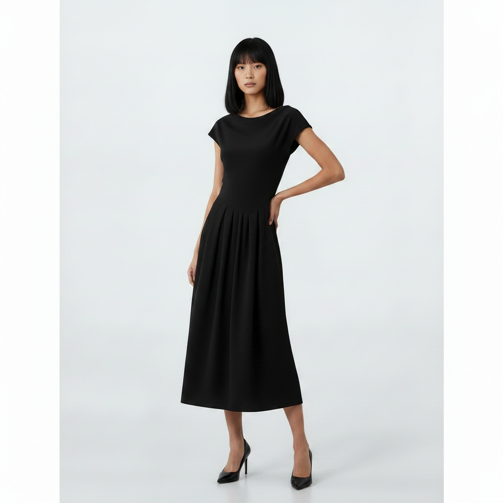 Chic Asymmetric Hem Dress - Black