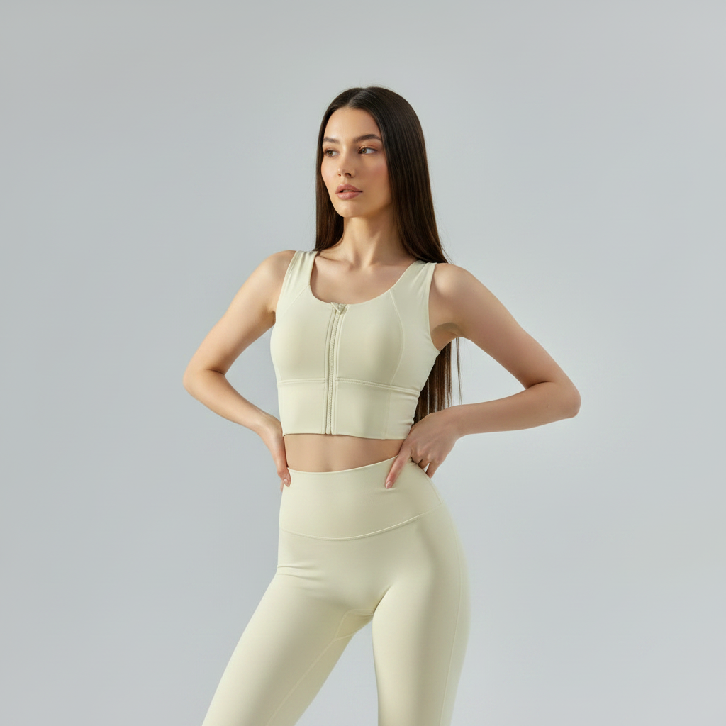Front Zip Sports Bra - Ivory White