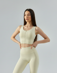 Front Zip Sports Bra - Ivory White