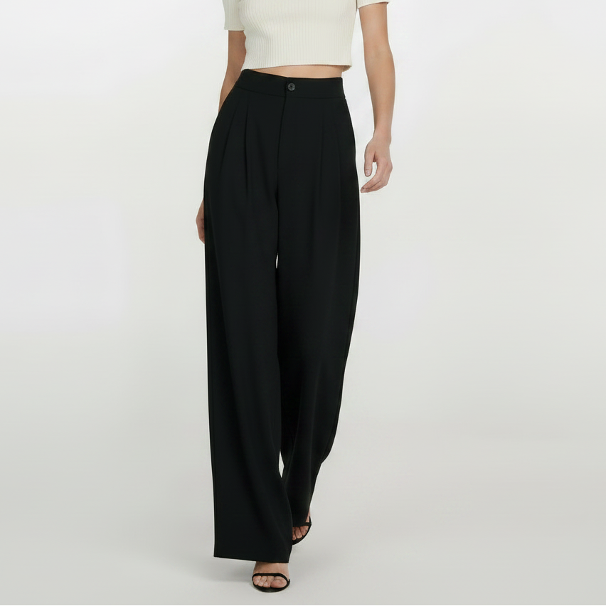 High Rise Wide Legged Essential Pants - Black