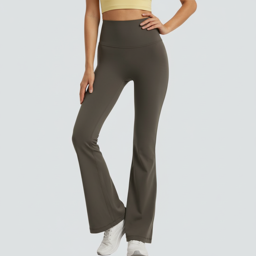 One-Size Flared Yoga Pants - Khaki Brown