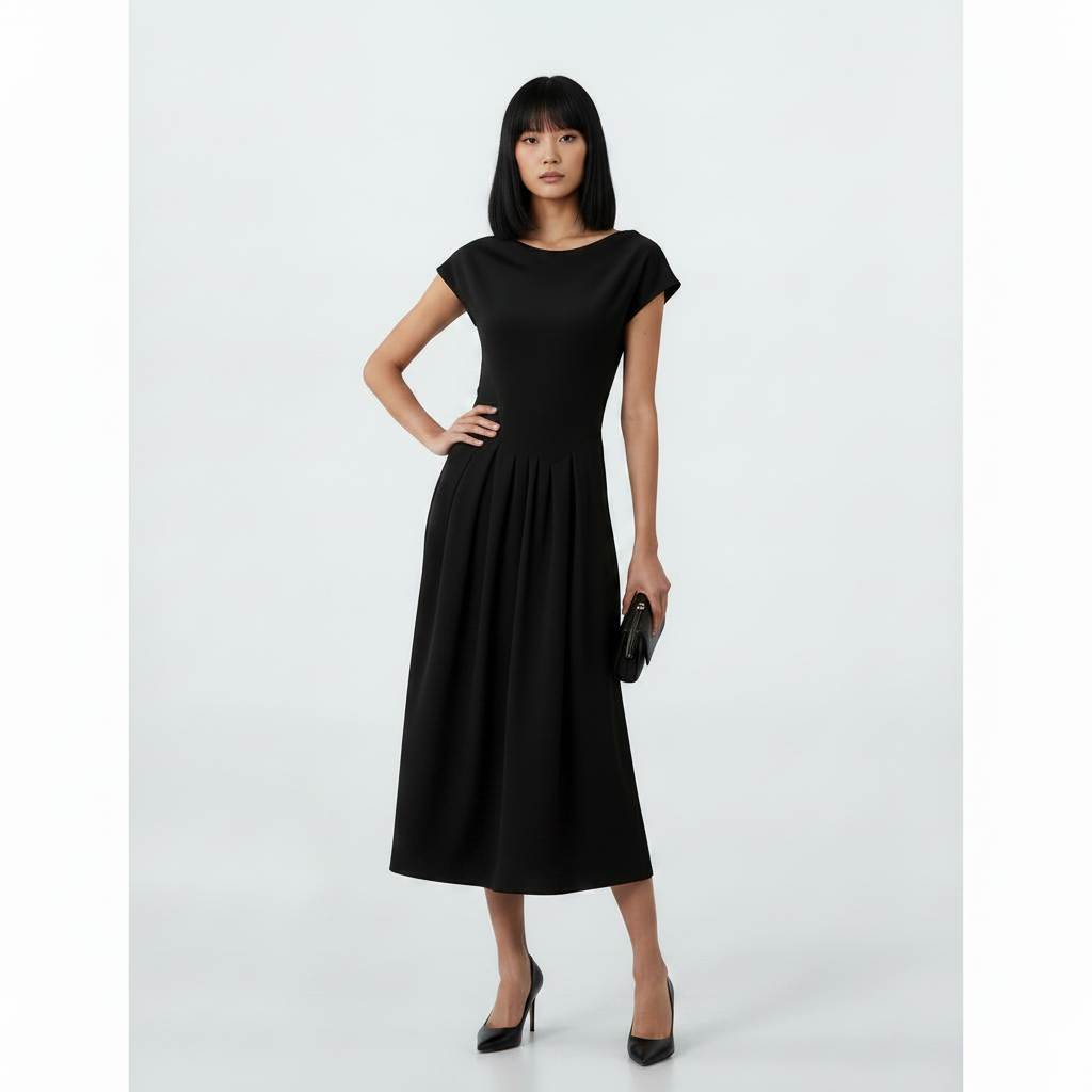 Chic Asymmetric Hem Dress - Black