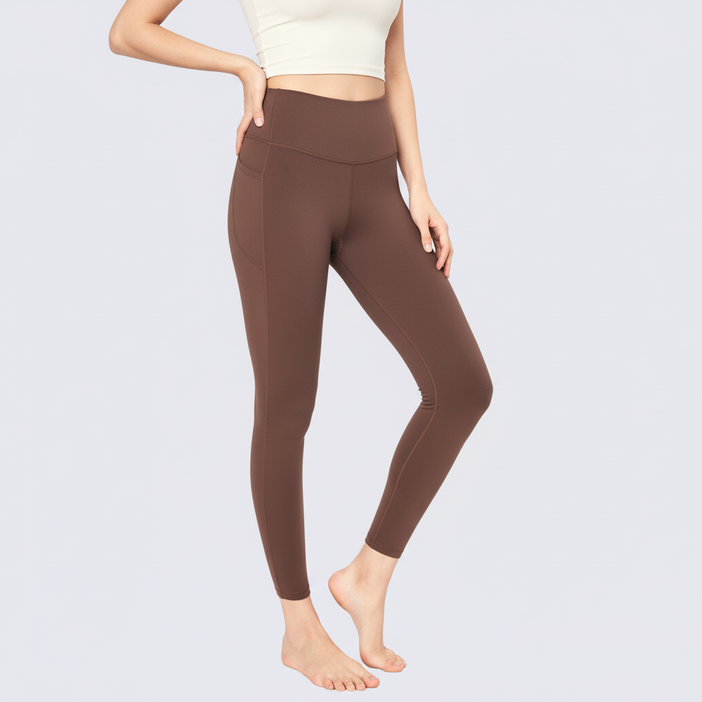 High-Rise Leggings With Side-Pockets - Brown