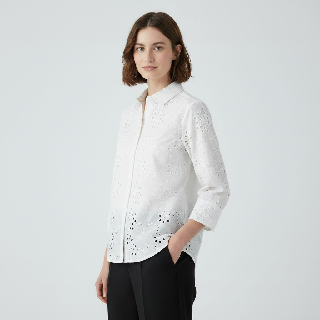 Stylish Pattern Cut-Out Blouse - White