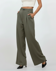 High Rise Wide Chic Pants - Dark Khaki