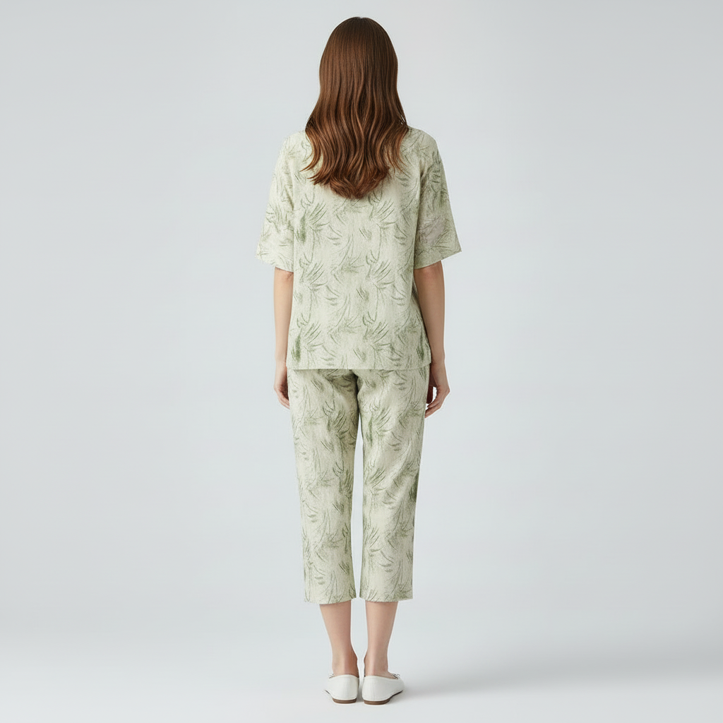 Half Sleeves Cotton Night Suit Set - Rainforest Green