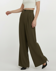 High Rise Wide Legged Essential Pants - Shade Of Olive Green