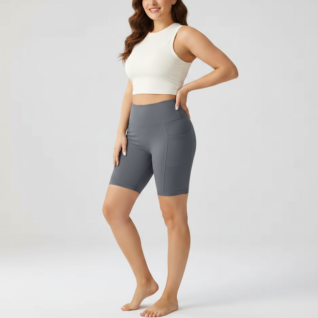 Embrace High Rise Shorts With Pockets - Grey