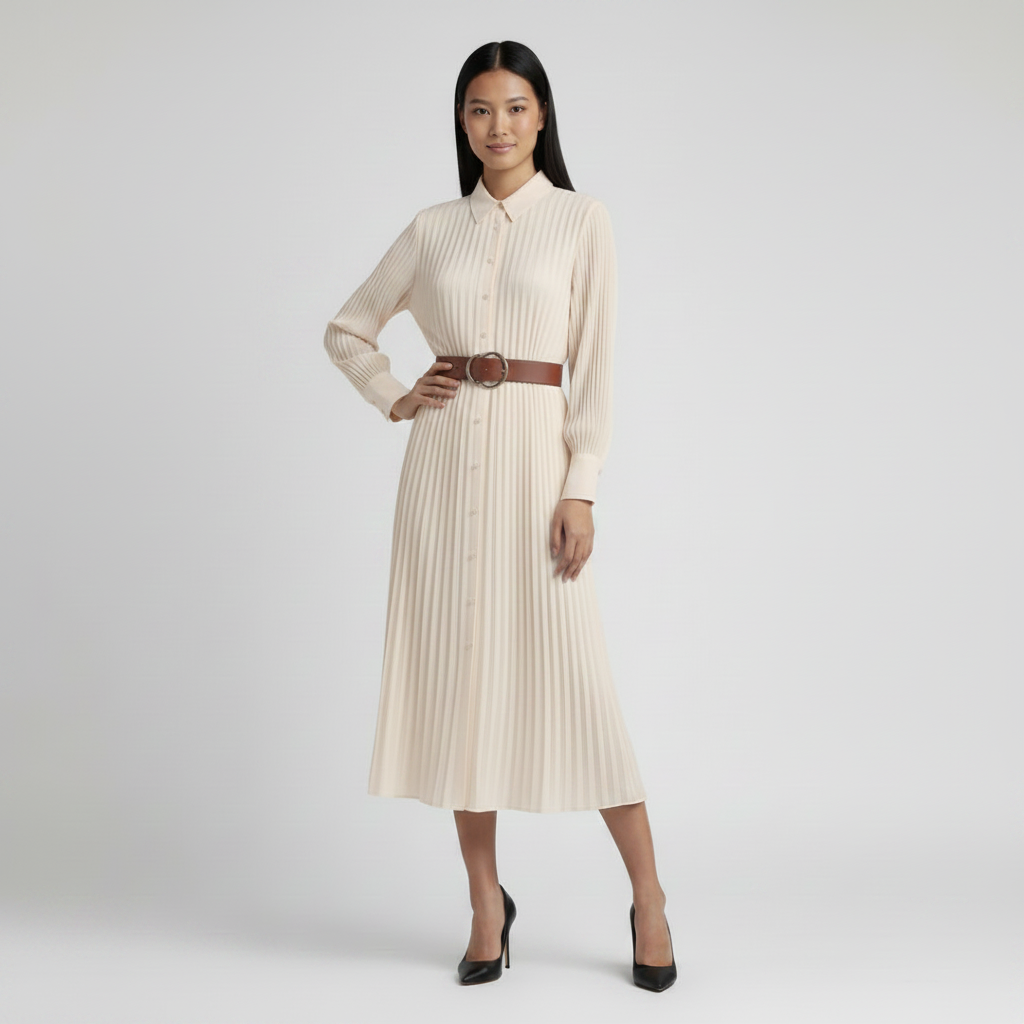 Pleated Style Dress - Ivory White