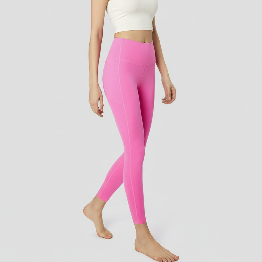 High-Rise Leggings With Side-Pockets - Bright Pink