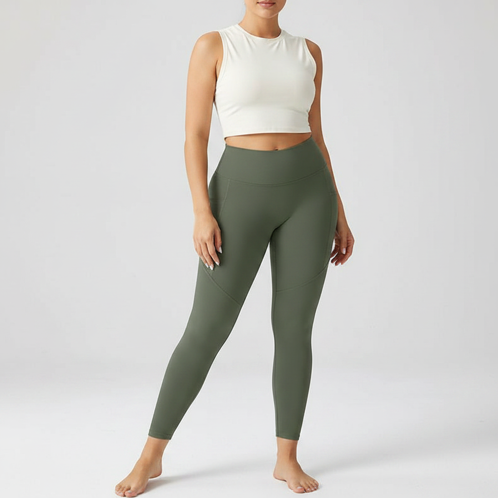Embrace High Rise Side Pocket Leggings - Olive Green