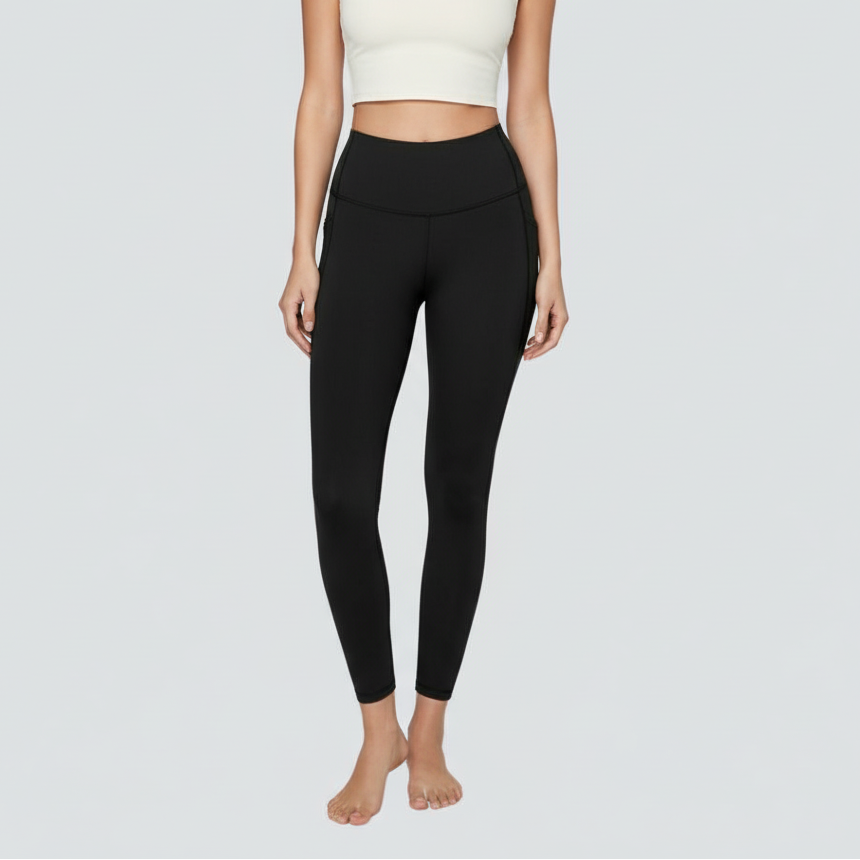 High-Rise Leggings With Side-Pockets - Black